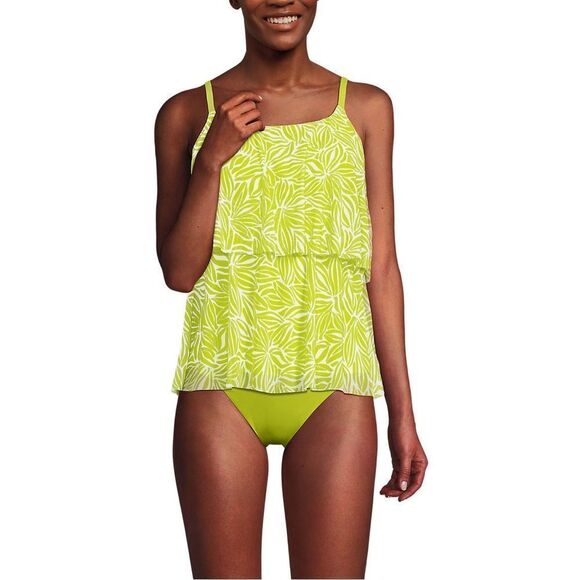 CLand's End Plus Size Tankini Mesh tiered chlorine resist Lime Egret floral L - Picture 2 of 5